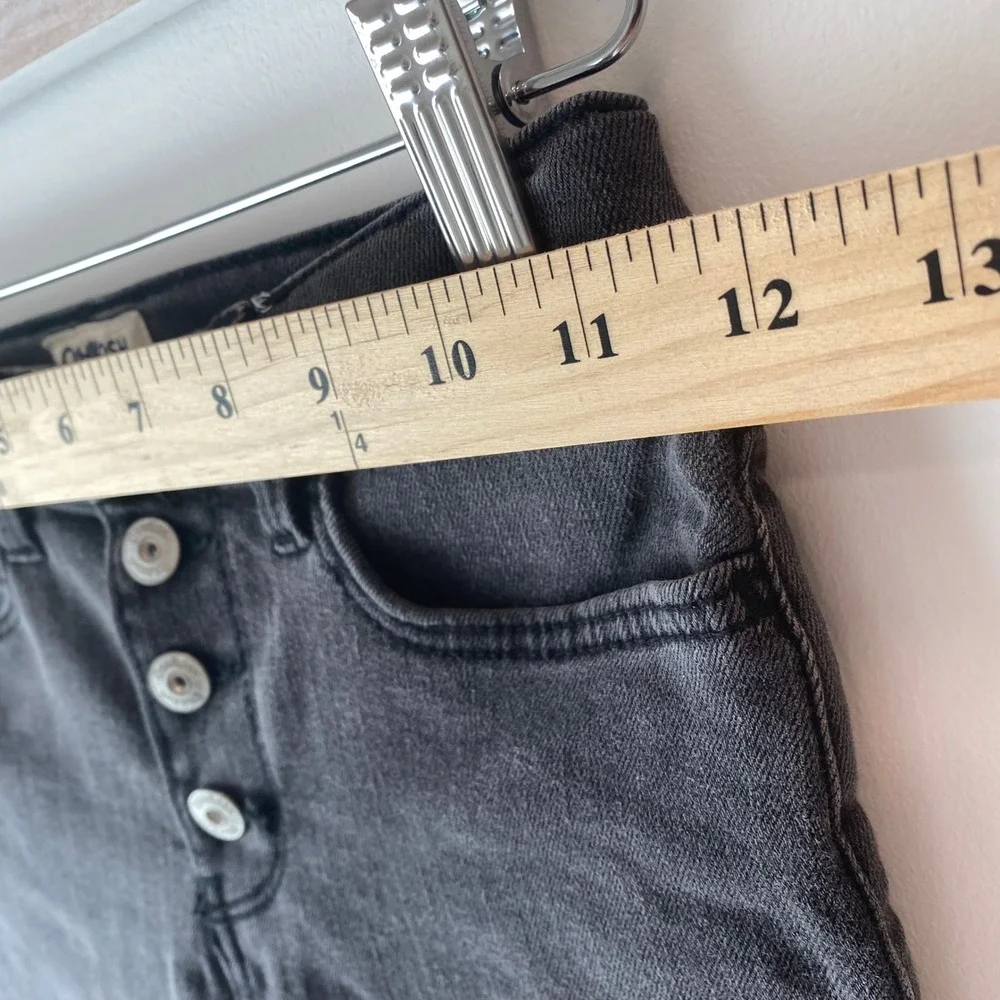 OshKosh Jeans Girls 7 Black Frayed Hem Button Front High Rise Cropped Denim Snap
